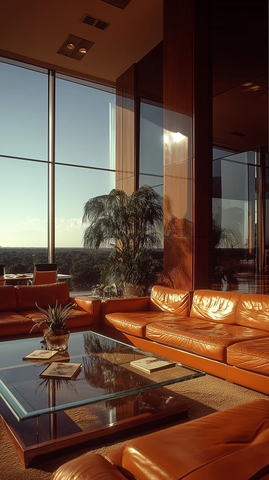 真皮沙发玻璃茶几办公风景