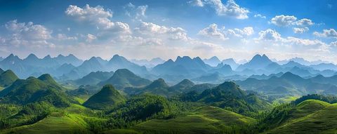 壮观秀丽的群峰山峦全景风光