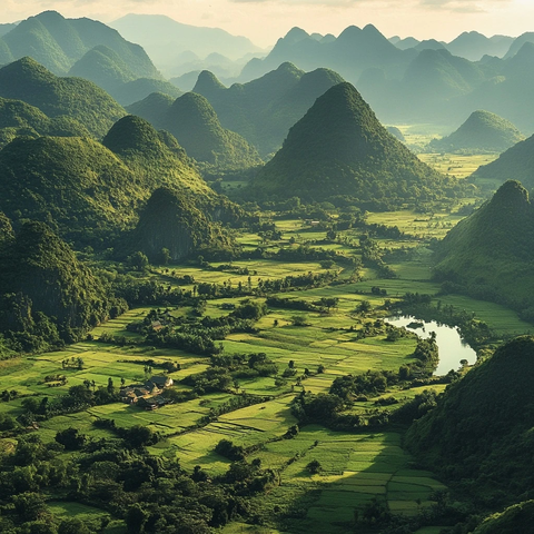 山间田园风光的全景俯瞰