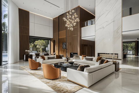 现代客厅大理石墙面木饰