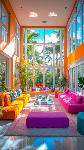 粉色紫色蓝色橙色高天花板