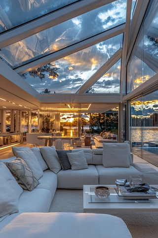 全景玻璃窗别墅客厅