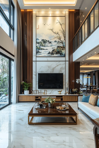 宋式美学中式客厅设计