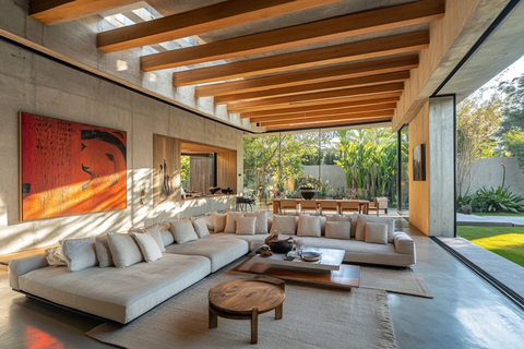 客厅沙发木梁自然光