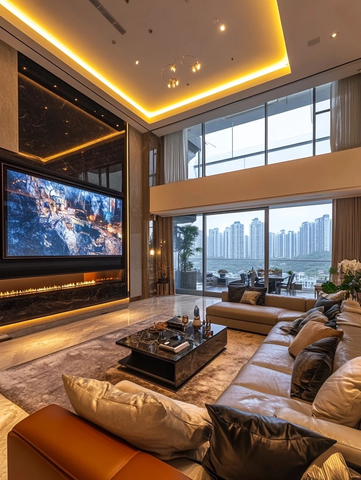 豪华客厅电视墙皮床装饰