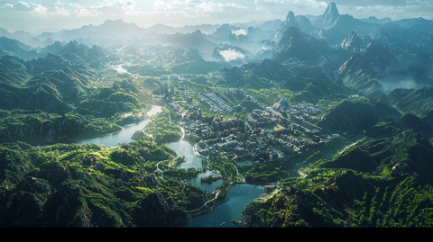 山间小镇全景图