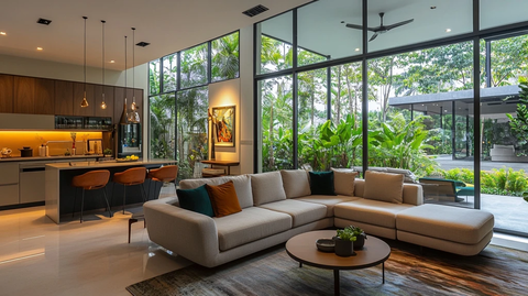 绿意客厅与开放式厨房