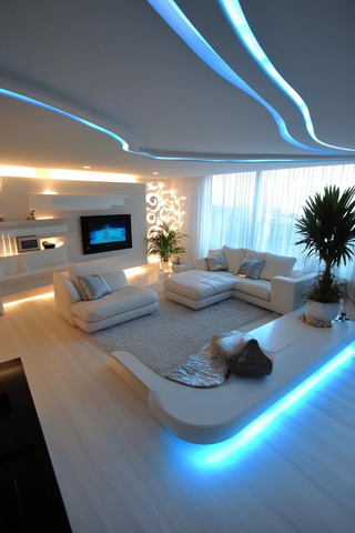 蓝色灯带装饰客厅