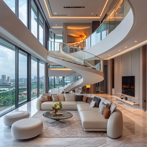 玻璃楼梯落地窗客厅设计