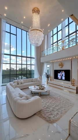 别墅客厅星空窗水晶灯楼梯