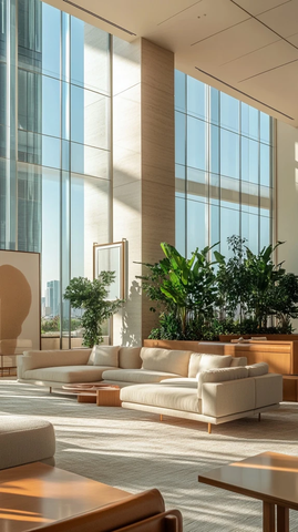 现代玻璃墙沙发区域