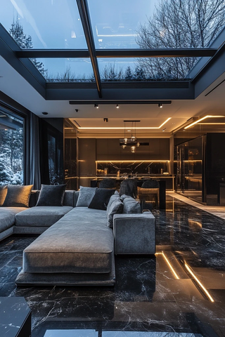 雪夜玻璃天顶客厅