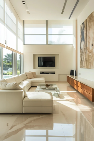 白色沙发与玻璃茶桌客厅