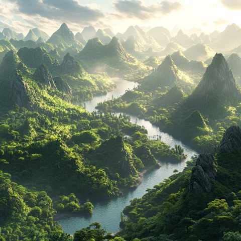 山间河流的自然美景鸟瞰全景