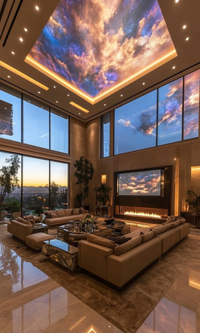 玻璃墙客厅高天花板设计