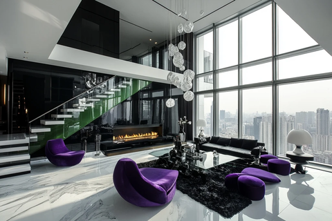 浮梯壁炉黑白绿紫豪宅