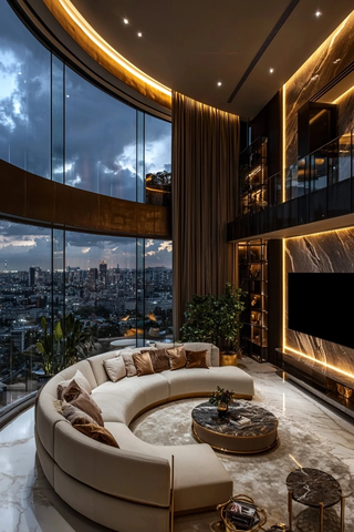 现代下沉客厅夜幕城市景观