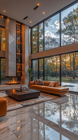 现代客厅大窗景观