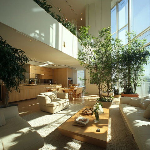 高天花板客厅植物设计