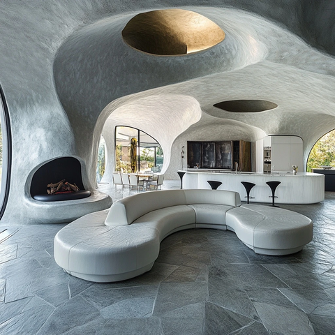 灰色石材客厅悬浮顶设计