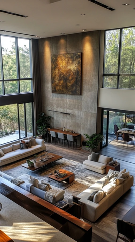 宽敞客厅与现代厨房布局