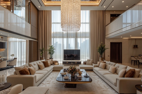 高天花板客厅沙发灯饰