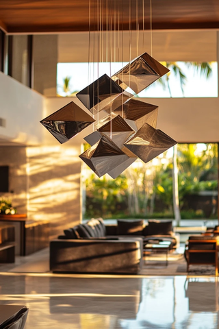 悬挂几何艺术品钢结构客厅