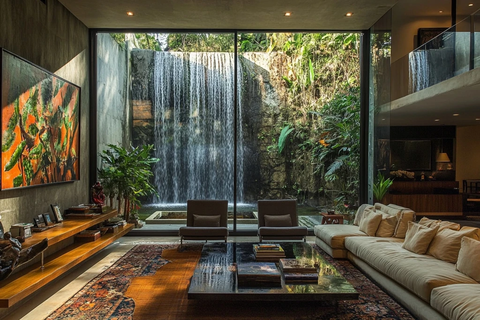 大型客厅内置热带瀑布