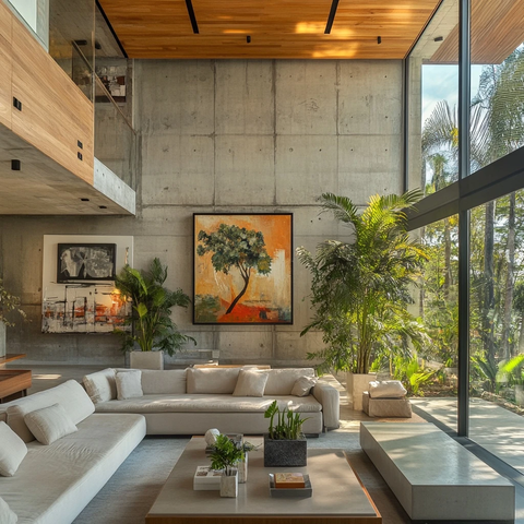 玻璃木墙客厅植物景观