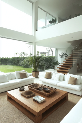 白色简约客厅三沙发雨天