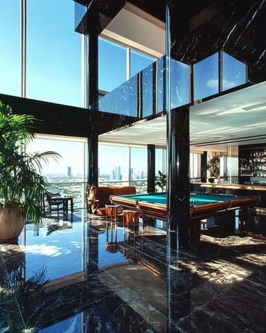 黑白奢华顶层公寓泳池台球吧