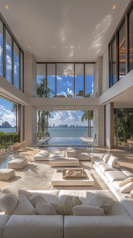 白色多层现代卧室沿海景观