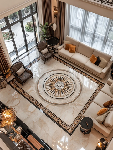 圆形水切割石地板装饰