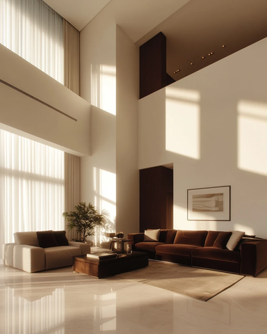 白色客厅棕色沙发