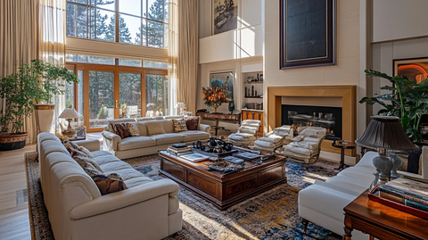 美式客厅皮质沙发壁炉