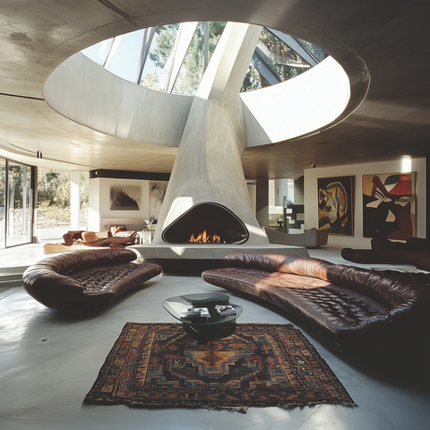 混凝土地板玻璃穹顶皮革座椅