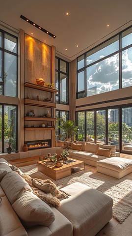 落地窗客厅壁炉设计