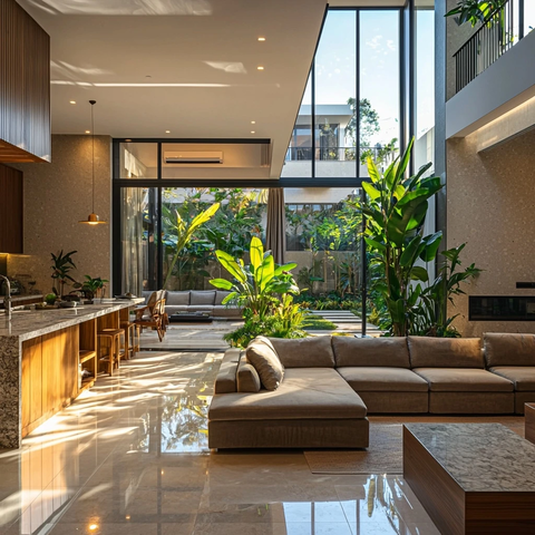 开放式厨房客厅连接花园