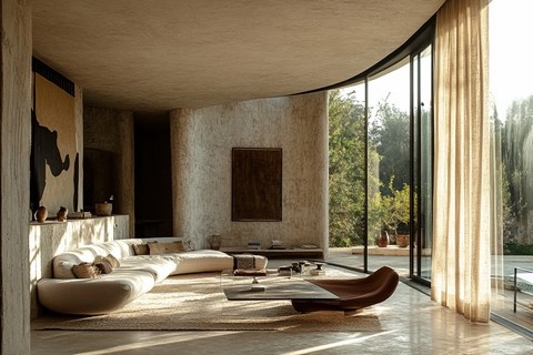 曲面窗帘墙自然光客厅石材