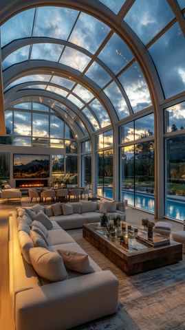 全景玻璃窗俯瞰泳池