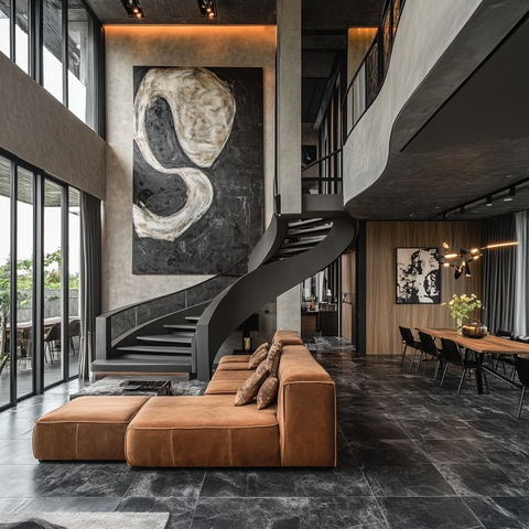 黑色板岩别墅客厅空间