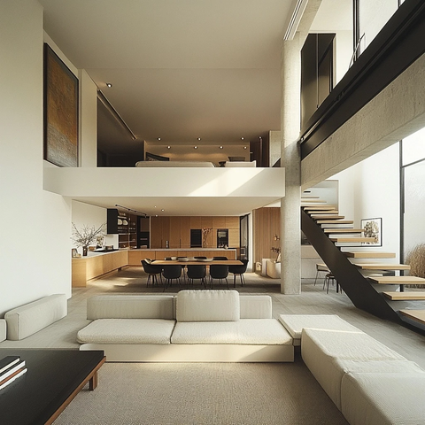 现代沙发楼梯餐厅吧台