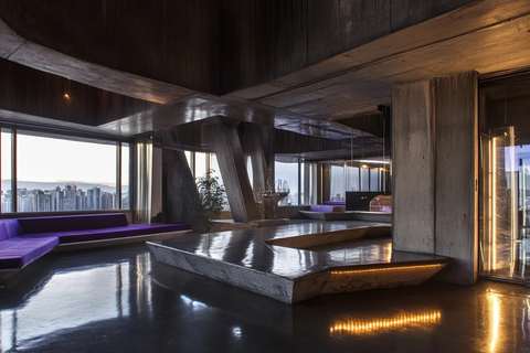 混凝土谈话坑紫色装饰间接灯光