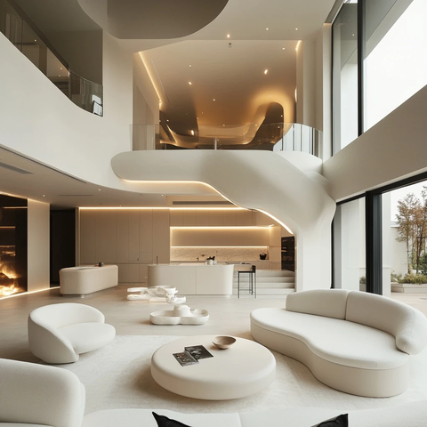 别墅客厅设计微水泥与木色搭配