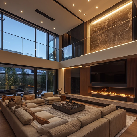 双层挑高客厅玻璃墙设计