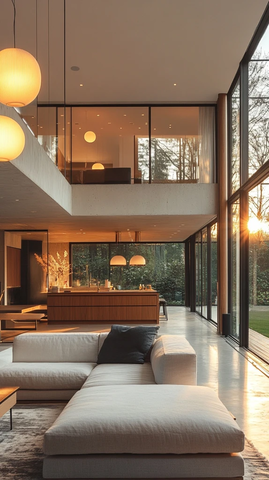 现代客厅高窗实木楼梯