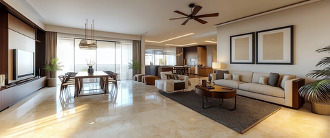 客厅沙发餐桌吊扇布局