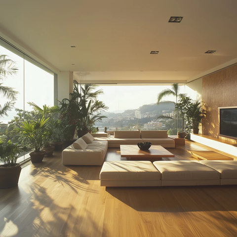 宽敞客厅异国植物观景