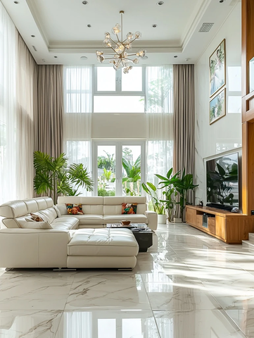 明亮宽敞客厅高天花板法国窗