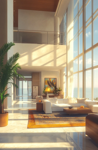 宽敞客厅现代家具绿植布局